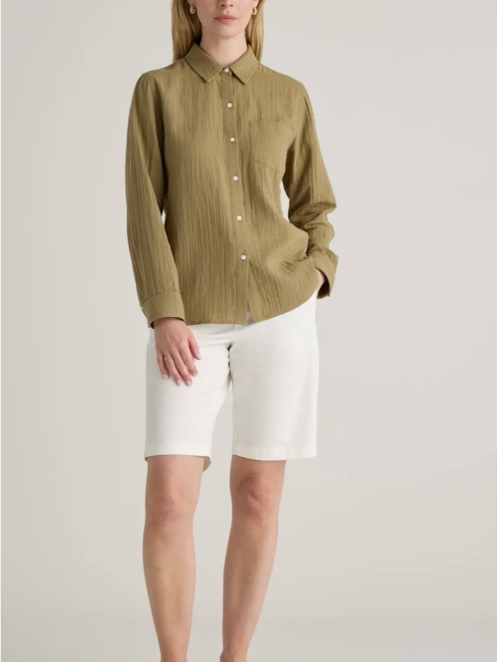NEW Quince Organic Cotton Stretch Chino Bermuda Shorts - Ivory Sz 10